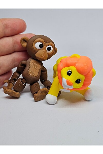 AysbiStudio Minik 2li Sevimli Maymun ve Aslan Figür Hayvan Oyuncak – Flexi Hayvan Figür +4 Yaş - BPA free
