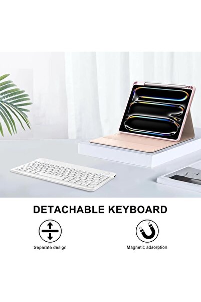 HYX iPad Pro 11-inch Keyboard Case 2024, Detachable Bluetooth Keyboard, Pencil Holder, Pink