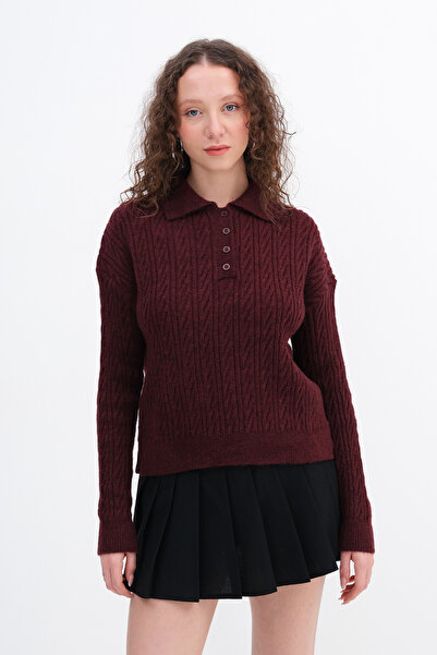 Addax Buttoned Collar Knitwear Sweater K3457