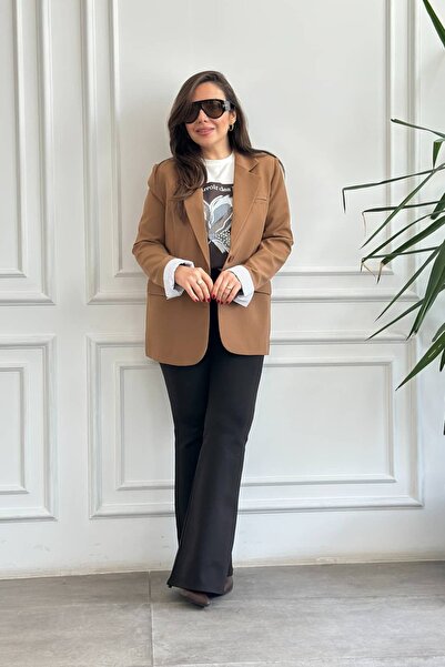 Yağmur Butik Oversize Çizgi Garnili Blazer Ceket