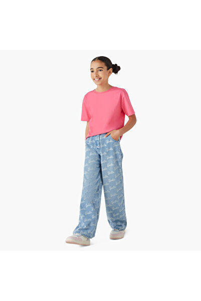 mattel Barbie Print Flared Jeans with Pockets