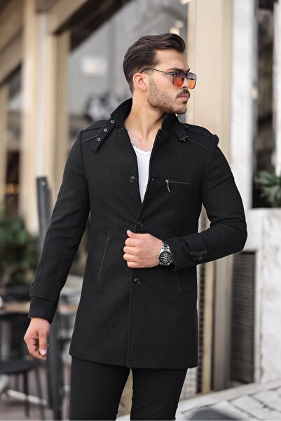 BERMUDA Men's Black Slim Fit Cashmere Coat
