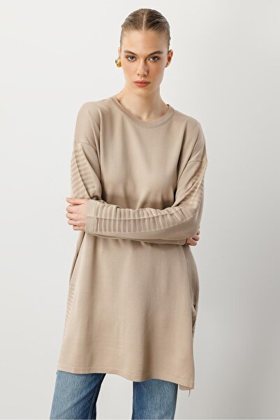 accort Yırtmaç Detaylı Triko Tunik-TAŞ