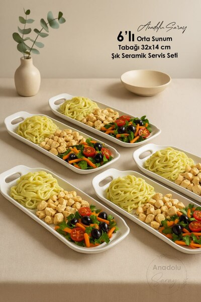 Anadolu Saray 6-Piece Medium Presentation Plate 32X14 cm – Stylish Ceramic Serving Set Chicken World Presentation Model