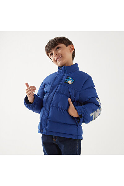 SEGA Sonic The Hedgehog Print Puffer Jacket with High Neck and Pockets