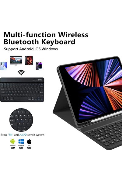 HYX حافظة ذكية رفيعة مع لوحة مفاتيح قابلة للفصل لجهاز iPad Air مقاس 13 بوصة وiPad Pro مقاس 12.9 بوصة - أسود