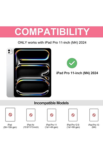 HYX iPad Pro 11-inch Keyboard Case 2024, Detachable Bluetooth Keyboard, Pencil Holder, Pink