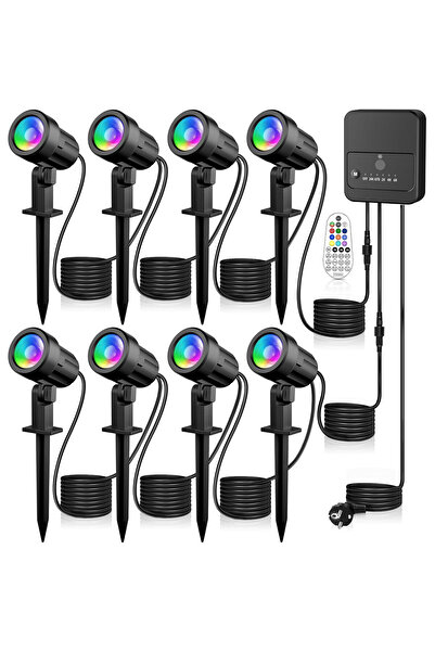 MEIKEE Σετ 8 προβολέων RGB με αισθητήρα, τηλεχειριστήριο, IP66, 30 λειτουργίε...
