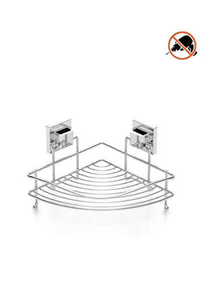 MegaVitrin Tekno Tel EF-250 Krom Tek Katlı Köşelik Banyo Rafı | Yapışkanlı/Vi...
