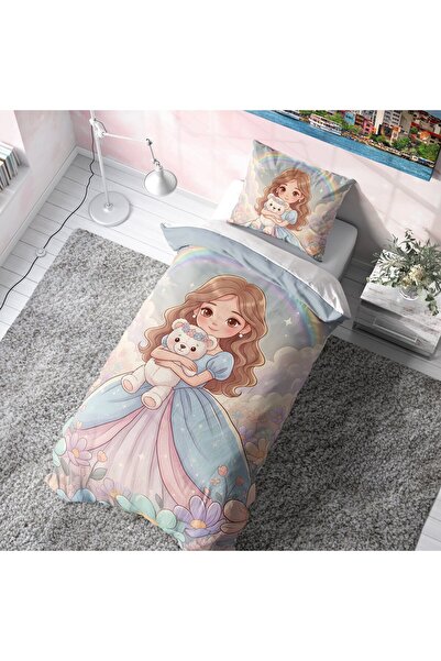 Viadela Princess Children's Bedding Set with Plush Teddy Bear (No Sheets)