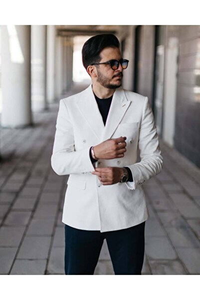 Avni Ceylan Men's Slim Fit Double-Breasted Velvet Jacket