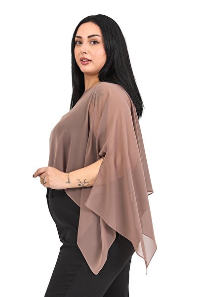 DISENTIS MODEST Plus Size Asymmetrical Cut Chiffon Mink Cape Bolero