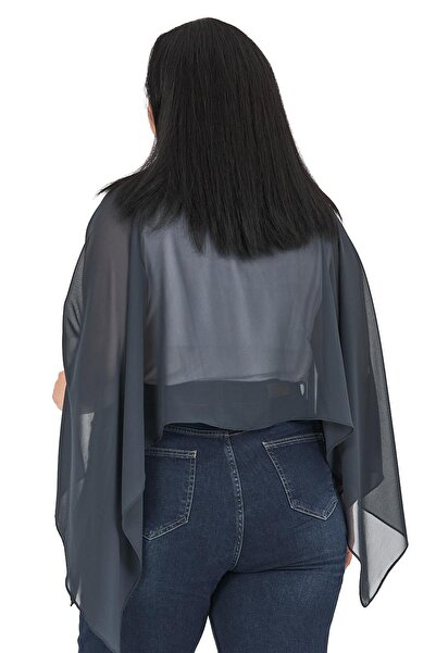 DISENTIS MODEST Plus Size Asymmetrical Cut Chiffon Dark Gray Cape Bolero