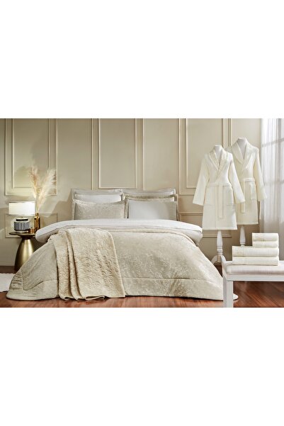 Özdilek Flowerland Double Dowry Set 16 Pieces Cappuccino