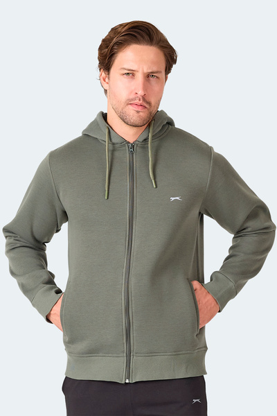 Slazenger Majestic I Men's Zippered Hooded Pocket Khaki Sweatshirt