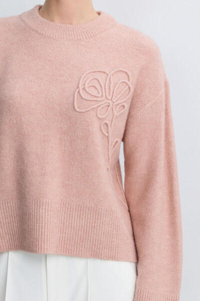 BE BLUE Dusty Pink Flower Detail Knitwear Sweater