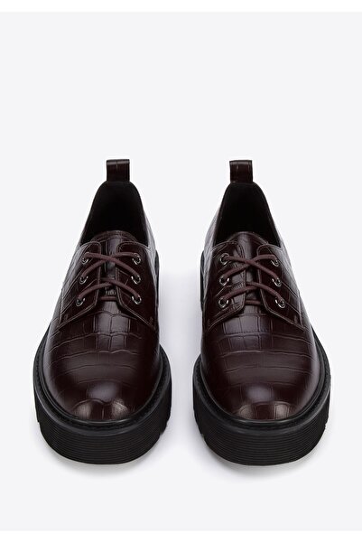 Wittchen Women's Croco Leather Platform Shoes Burgundy Burgundy Leather