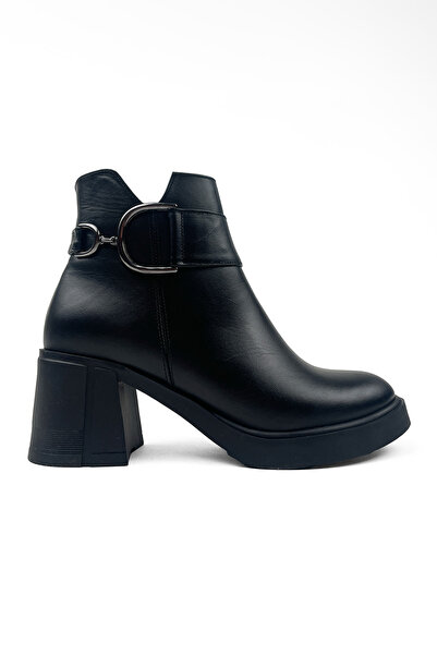 RABU حذاء نسائي أسود بكعب عالي من الجلد الطبيعي