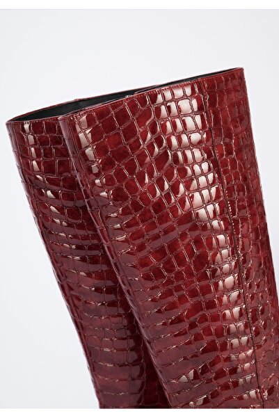 Wittchen Women's patent leather croco high heel boots, burgundy, burgundy, leather