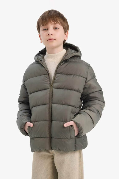 DeFacto Waterproof Hooded Zippered Inflatable Khaki Boy's Coat A1875A8/Kh210