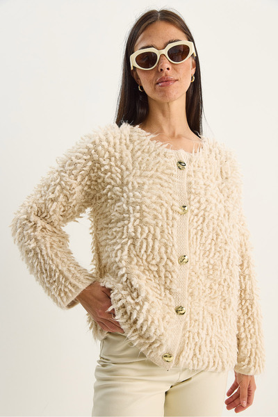 Bianco Lucci Women's Oversized Fringed Knitwear Cardigan 9062 60283750