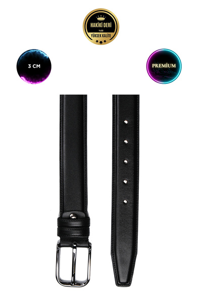 CüzCan Чоловічий ремінь з натуральної шкіри чорного кольору Premium 3 см (ТКАНИНА)