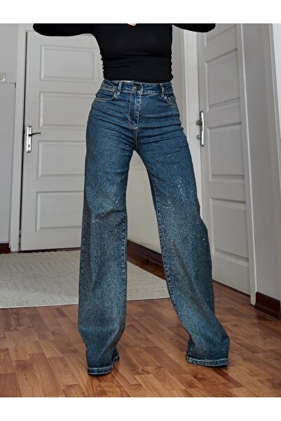 MADAMMERY Blugi Palazzo cu spălare intensă și strălucitoare