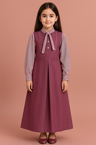 La reina petite Purple elementary school uniform with pockets and striped shirt