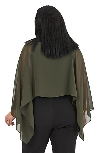 DISENTIS MODEST Plus Size Asymmetrical Cut Chiffon Khaki Cape Bolero