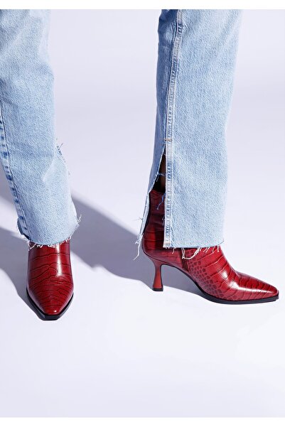 Wittchen Women's Burgundy Croco Leather High Heel Ankle Boots