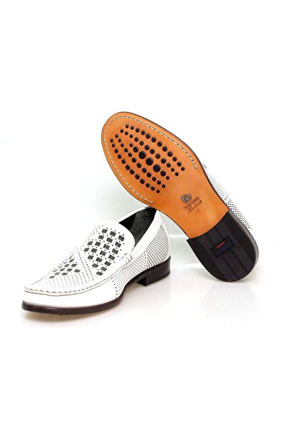 FRANCO CALVANI White Color Laceless Genuine Leather Green Braided Men's Shoes