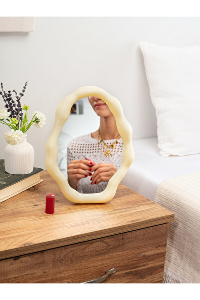 netteucuzluk Modern bulut formlu makyaj aynası , takı tabağı , duvar aynası mat krem renk