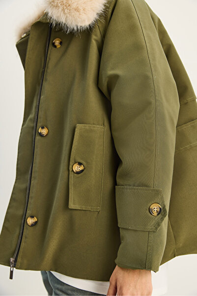 Bianco Lucci Γυναικείο αφαιρούμενο γούνινο γιακά με αντινερωτικές ιδιότητες πουπουλένιο παλτό 60568 60283745