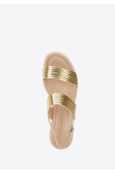 Wittchen Women's Sandals with Wide Straps on the Platform Gold Genuine Leather