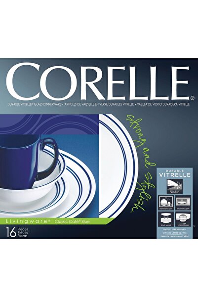 Corelle Classic Café Blue 16-Piece Dinnerware Set – Durable, Lightweight & Chip-Resistant