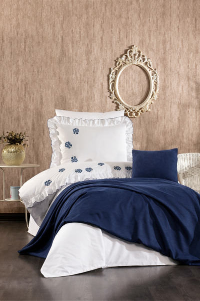 Serebien Home Collection Belora 100% Cotton Bud Flower Embroidered, Ruffled, ...