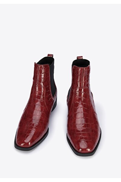 Wittchen Women's Croco patent leather ankle boots, classic red, patent leather