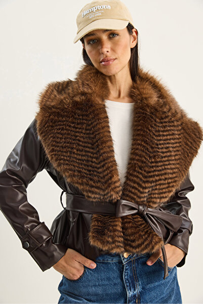 Bianco Lucci Дамско яке от изкуствена кожа с кожена яка и колан 60571 60283736