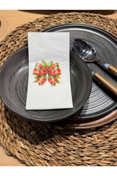 busrasdesign Plaid Bow Printed Presentation Napkins, Pack of 16