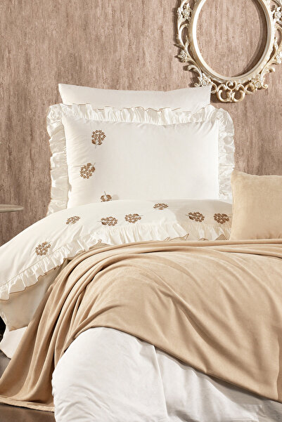 Serebien Home Collection Belora 100% Cotton Bud Flower Embroidered, Ruffled, Piqued 6-Piece Single Duvet Cover Set
