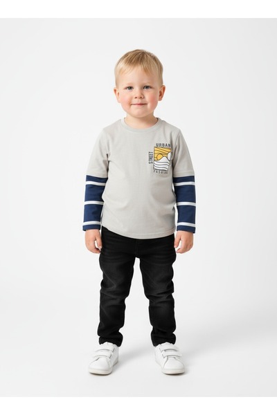 gigigiyim Yazı Printed Double Color Boys' Sweatshirt