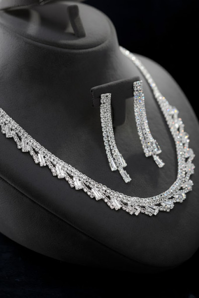 OSMANLI GÜMÜŞ Women's Bijouterie Necklace and Earring Set - Isabella Model Ba...