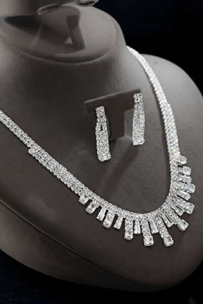 OSMANLI GÜMÜŞ طقم مجوهرات نسائي يتضمن قلادة وأقراط - طراز أوريليا مع أحجار ال...