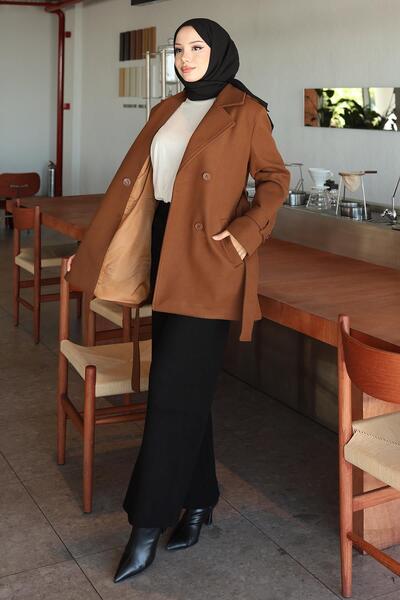 Modamihram Кашмирено палто с копчета, кафяво 19274