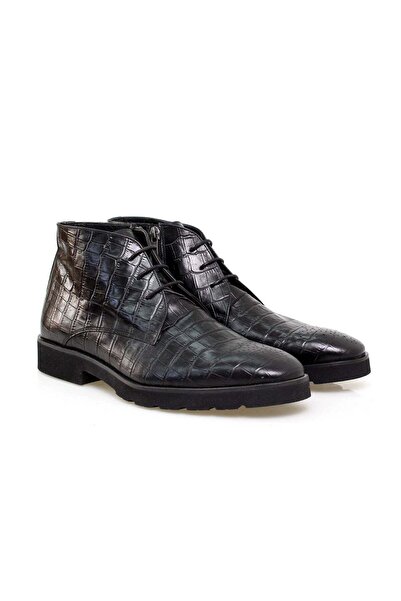 FRANCO CALVANI Black Color Lace-Up Genuine Leather Men's Boots