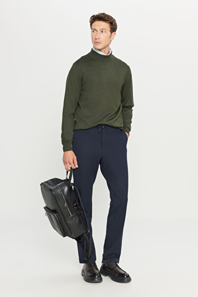 ALTINYILDIZ CLASSICS Men's Khaki Wool Standard Fit Regular Cut Half Turtleneck Basic Knitwear Sweater