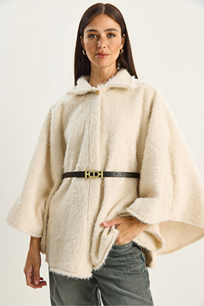 Bianco Lucci Жіночий однобортний поясний плащ з бородою Yumoş 60282034