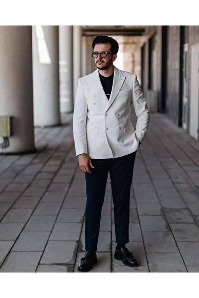 Avni Ceylan Men's Slim Fit Double-Breasted Velvet Jacket