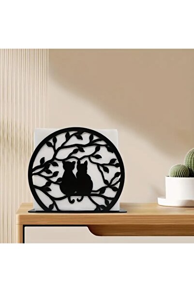 VENON Black 2 Cat Branches Round Metal Napkin Holder Table Restaurant Coffee Shop Napkin Holder Organizer