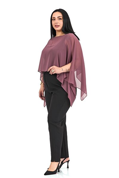 DISENTIS MODEST Plus Size Asymmetrical Cut Chiffon Dusty Rose Cape Bolero
